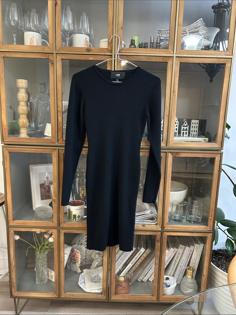 Line Wool Black Ribbed Sweater Dress